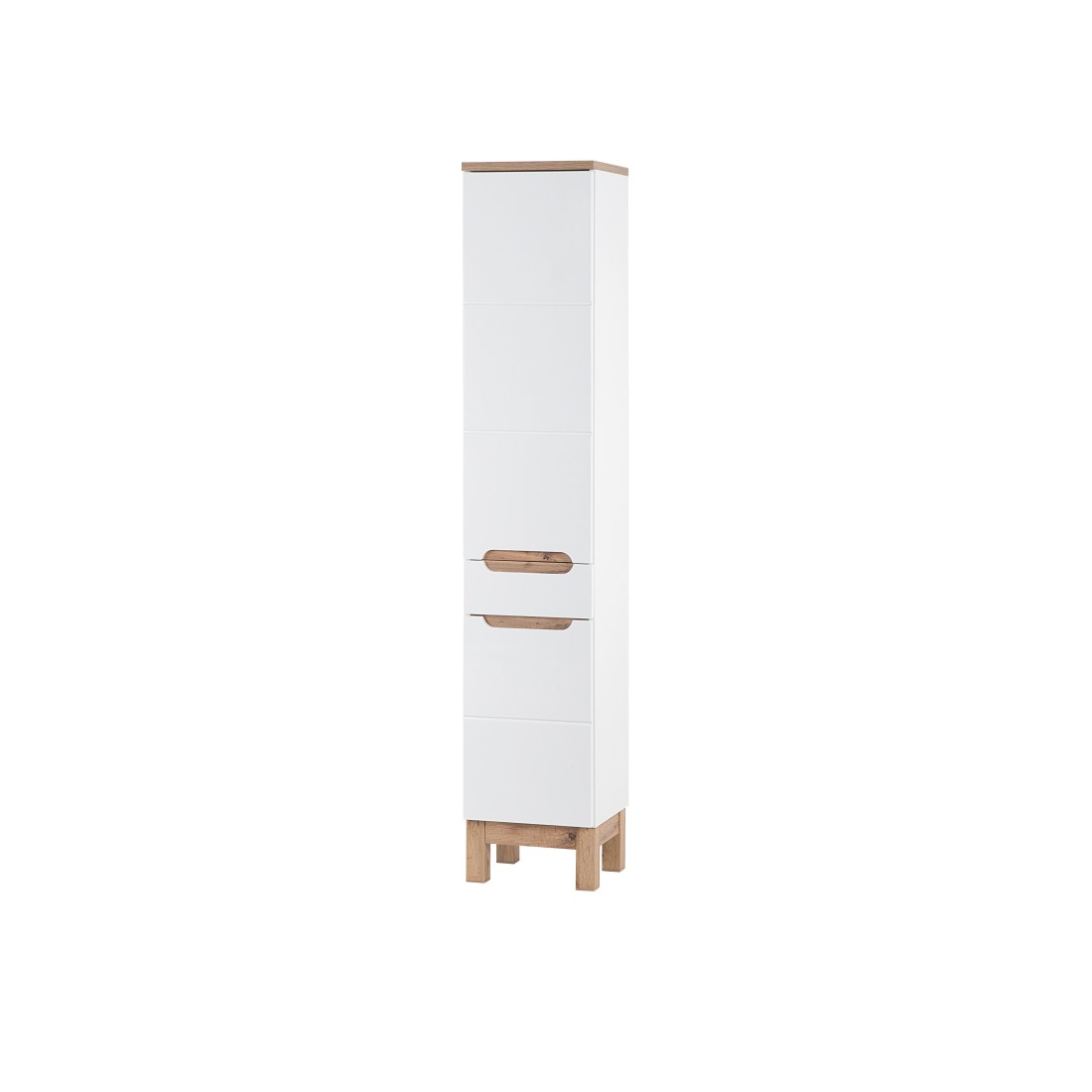 Colonne salle de bain ERMANO – Chêne clair et blanc brillant – 35x187 cm – 2 portes – À poser 