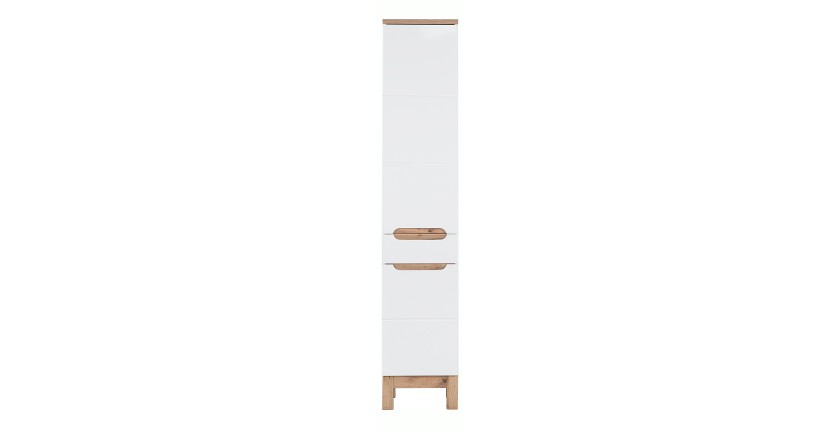 Colonne salle de bain ERMANO – Chêne clair et blanc brillant – 35x187 cm – 2 portes – À poser 