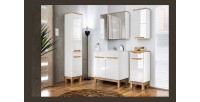 Colonne salle de bain ERMANO – Chêne clair et blanc brillant – 35x187 cm – 2 portes – À poser 