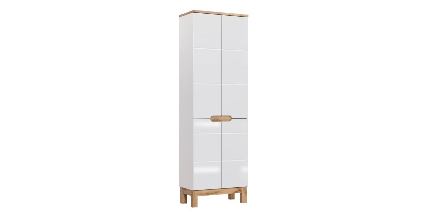 Colonne salle de bain ERMANO – Chêne clair et blanc brillant – 60x187 cm – 2 portes – À poser 