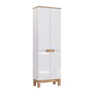 Colonne salle de bain ERMANO – Chêne clair et blanc brillant – 60x187 cm – 2 portes – À poser 