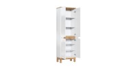 Colonne salle de bain ERMANO – Chêne clair et blanc brillant – 60x187 cm – 2 portes – À poser 
