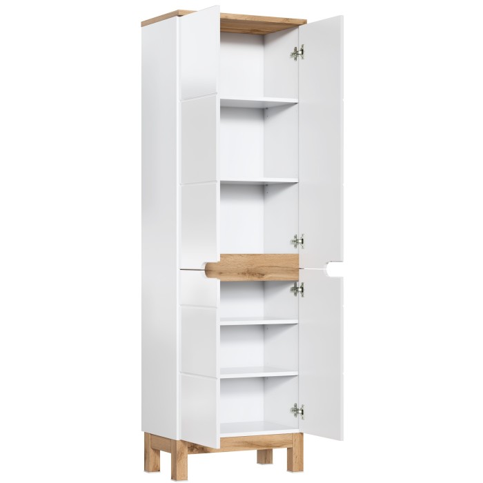 Colonne salle de bain ERMANO – Chêne clair et blanc brillant – 60x187 cm – 2 portes – À poser 