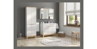 Colonne salle de bain ERMANO – Chêne clair et blanc brillant – 60x187 cm – 2 portes – À poser 