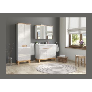 Colonne salle de bain ERMANO – Chêne clair et blanc brillant – 60x187 cm – 2 portes – À poser 