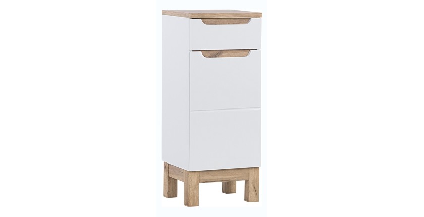 Meuble salle de bain ERMANO – Chêne clair et blanc brillant – 35x86 cm – 1 porte – À poser 