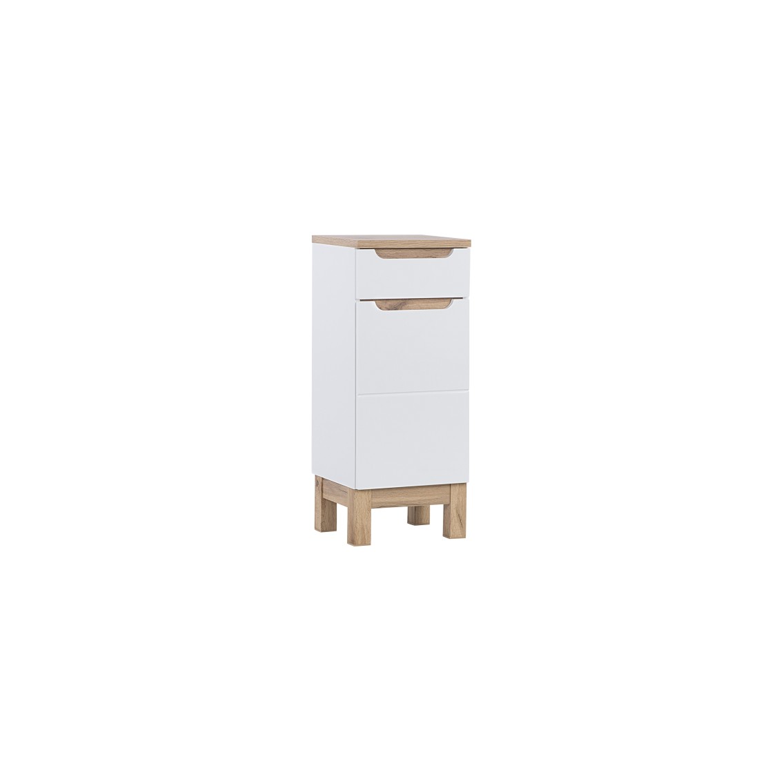 Meuble salle de bain ERMANO – Chêne clair et blanc brillant – 35x86 cm – 1 porte – À poser 