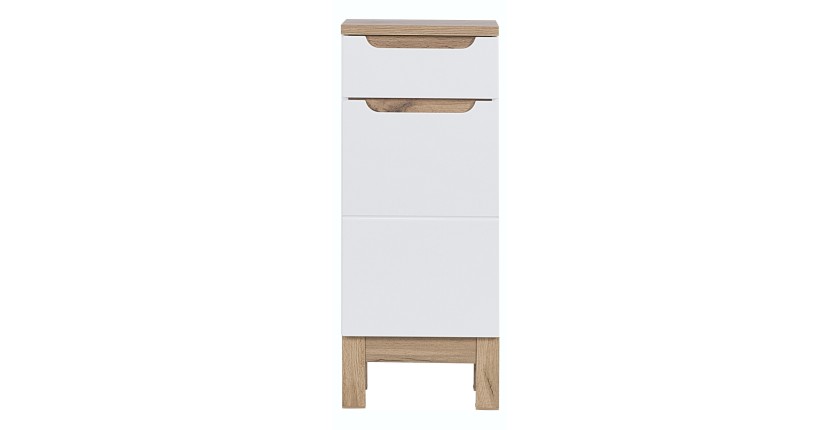 Meuble salle de bain ERMANO – Chêne clair et blanc brillant – 35x86 cm – 1 porte – À poser 