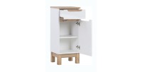 Meuble salle de bain ERMANO – Chêne clair et blanc brillant – 35x86 cm – 1 porte – À poser 