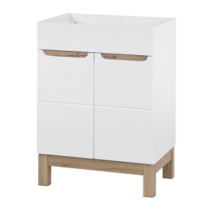 Meuble sous vasque ERMANO – Chêne clair et blanc brillant – 60x84 cm – 2 portes – À poser