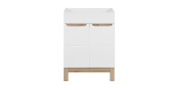Meuble sous vasque ERMANO – Chêne clair et blanc brillant – 60x84 cm – 1 porte – À poser 
