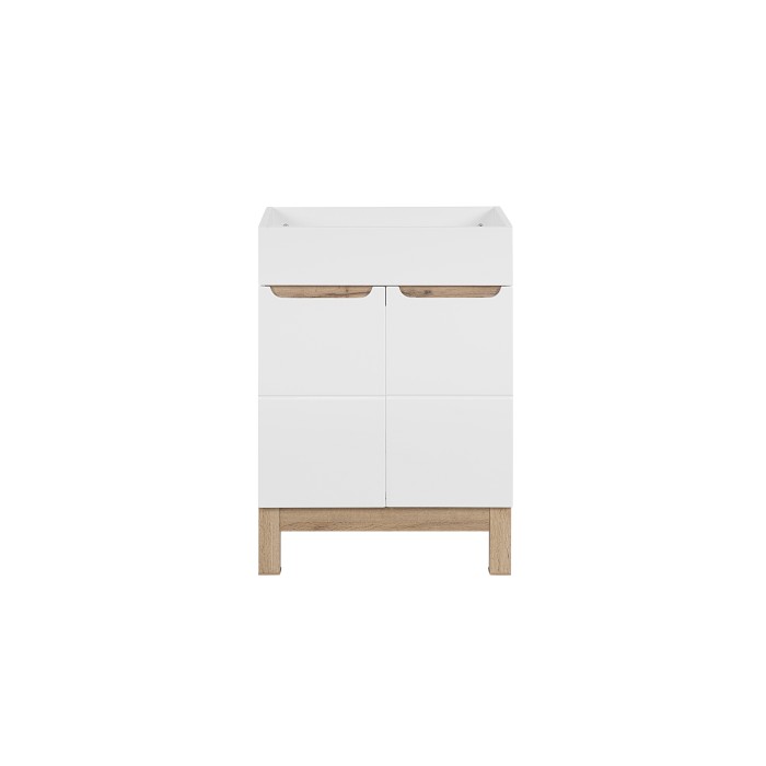 Meuble sous vasque ERMANO – Chêne clair et blanc brillant – 60x84 cm – 2 portes – À poser