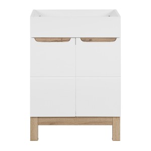 Meuble sous vasque ERMANO – Chêne clair et blanc brillant – 60x84 cm – 2 portes – À poser