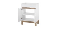 Meuble sous vasque ERMANO – Chêne clair et blanc brillant – 60x84 cm – 1 porte – À poser 