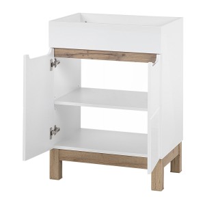Meuble sous vasque ERMANO – Chêne clair et blanc brillant – 60x84 cm – 2 portes – À poser