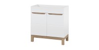 Meuble sous vasque ERMANO – Chêne clair et blanc brillant – 80x84 cm – 1 porte – À poser 
