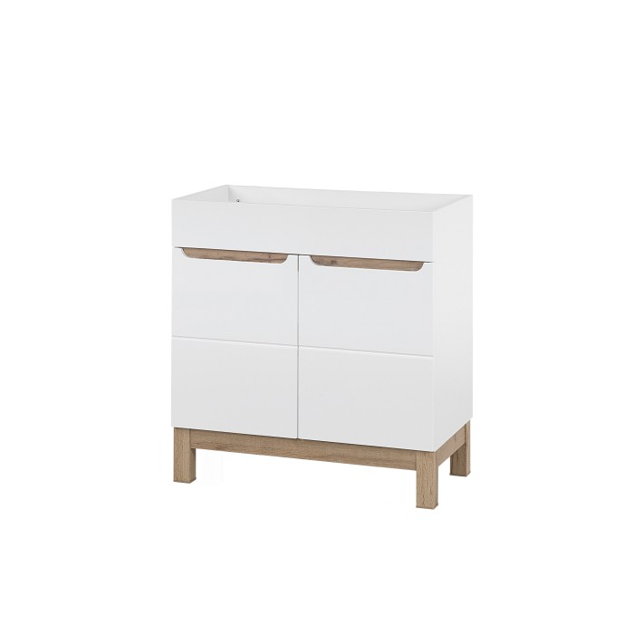 Meuble sous vasque ERMANO – Chêne clair et blanc brillant – 80x84 cm – 1 porte – À poser 