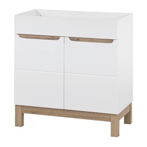 Meuble sous vasque ERMANO – Chêne clair et blanc brillant – 80x84 cm – 1 porte – À poser 