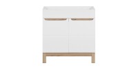 Meuble sous vasque ERMANO – Chêne clair et blanc brillant – 80x84 cm – 1 porte – À poser 