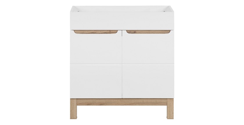 Meuble sous vasque ERMANO – Chêne clair et blanc brillant – 80x84 cm – 1 porte – À poser 