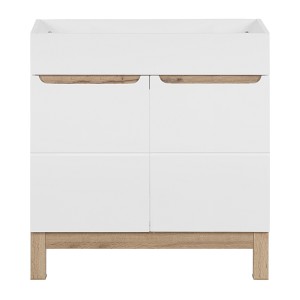 Meuble sous vasque ERMANO – Chêne clair et blanc brillant – 80x84 cm – 1 porte – À poser 