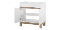Meuble sous vasque ERMANO – Chêne clair et blanc brillant – 80x84 cm – 1 porte – À poser 