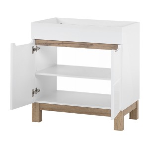 Meuble sous vasque ERMANO – Chêne clair et blanc brillant – 80x84 cm – 1 porte – À poser 