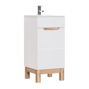 Meuble sous vasque ERMANO – Chêne clair et blanc brillant – 40x84 cm – 1 porte – À poser 