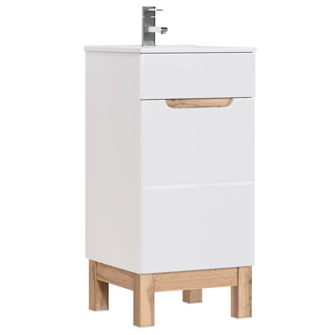 Meuble sous vasque ERMANO – Chêne clair et blanc brillant – 40x84 cm – 1 porte – À poser 