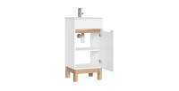 Meuble sous vasque ERMANO – Chêne clair et blanc brillant – 40x84 cm – 1 porte – À poser 