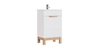 Meuble sous vasque ERMANO – Chêne clair et blanc brillant – 50x84 cm – 1 porte – À poser 