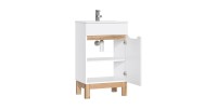 Meuble sous vasque ERMANO – Chêne clair et blanc brillant – 50x84 cm – 1 porte – À poser 