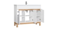 Meuble sous vasque ERMANO – Chêne clair et blanc brillant – 100x84 cm – 3 portes – À poser 