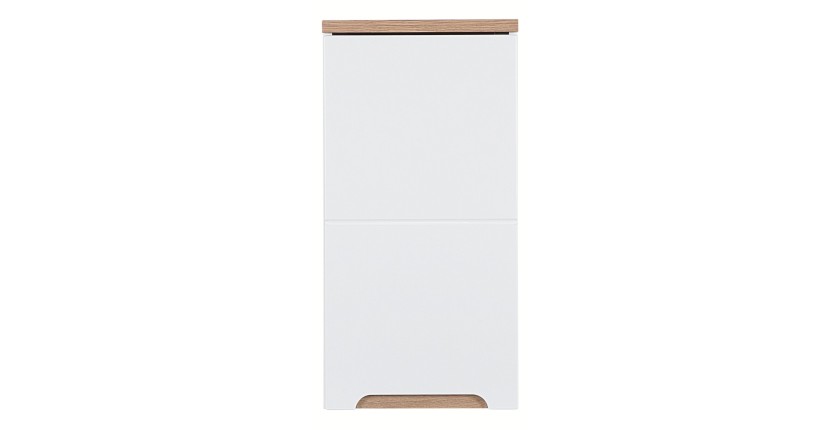 Meuble salle de bain ERMANO – Chêne clair et blanc brillant – 35x70 cm – 1 porte – À suspendre 