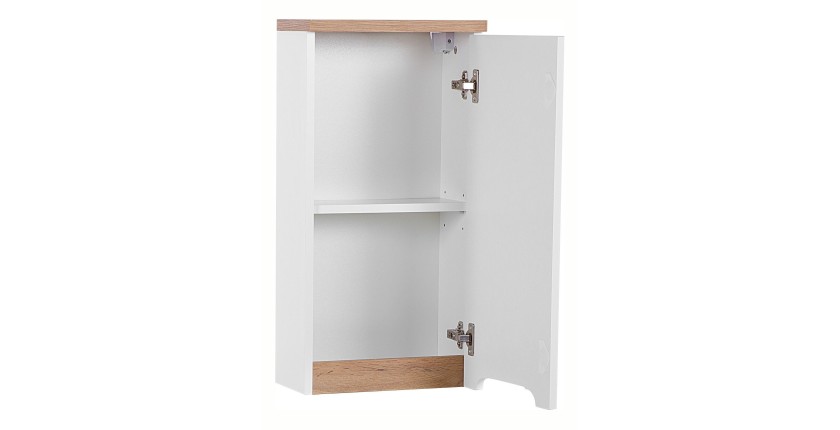 Meuble salle de bain ERMANO – Chêne clair et blanc brillant – 35x70 cm – 1 porte – À suspendre 
