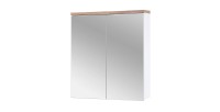 Meuble salle de bain ERMANO – Chêne clair et blanc brillant – 60x70 cm – 2 portes miroir – À suspendre 