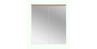 Meuble salle de bain ERMANO – Chêne clair et blanc brillant – 60x70 cm – 2 portes miroir – À suspendre 