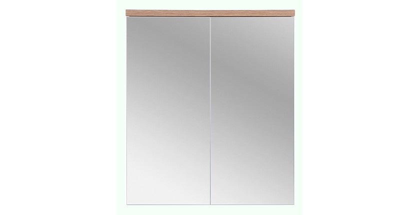 Meuble salle de bain ERMANO – Chêne clair et blanc brillant – 60x70 cm – 2 portes miroir – À suspendre 