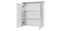 Meuble salle de bain ERMANO – Chêne clair et blanc brillant – 60x70 cm – 2 portes miroir – À suspendre 