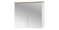 Meuble salle de bain ERMANO – Chêne clair et blanc brillant – 80x70 cm – 2 portes miroir – À suspendre 