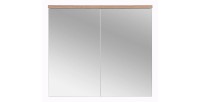 Meuble salle de bain ERMANO – Chêne clair et blanc brillant – 80x70 cm – 2 portes miroir – À suspendre 