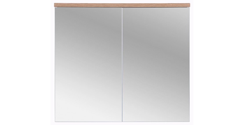 Meuble salle de bain ERMANO – Chêne clair et blanc brillant – 80x70 cm – 2 portes miroir – À suspendre 