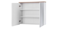 Meuble salle de bain ERMANO – Chêne clair et blanc brillant – 80x70 cm – 2 portes miroir – À suspendre 