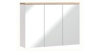 Meuble salle de bain ERMANO – Chêne clair et blanc brillant – 100x69 cm – 3 portes miroir – À suspendre 
