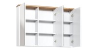 Meuble salle de bain ERMANO – Chêne clair et blanc brillant – 100x69 cm – 3 portes miroir – À suspendre 