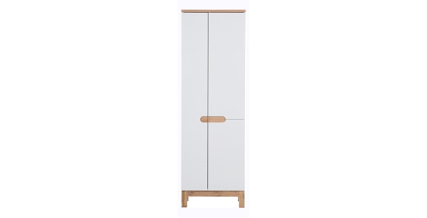 Colonne salle de bain ERMANO – Chêne clair et blanc brillant – 60x187 cm – 1 porte – À poser 
