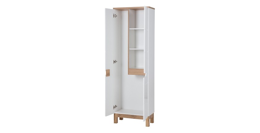 Colonne salle de bain ERMANO – Chêne clair et blanc brillant – 60x187 cm – 1 porte – À poser 