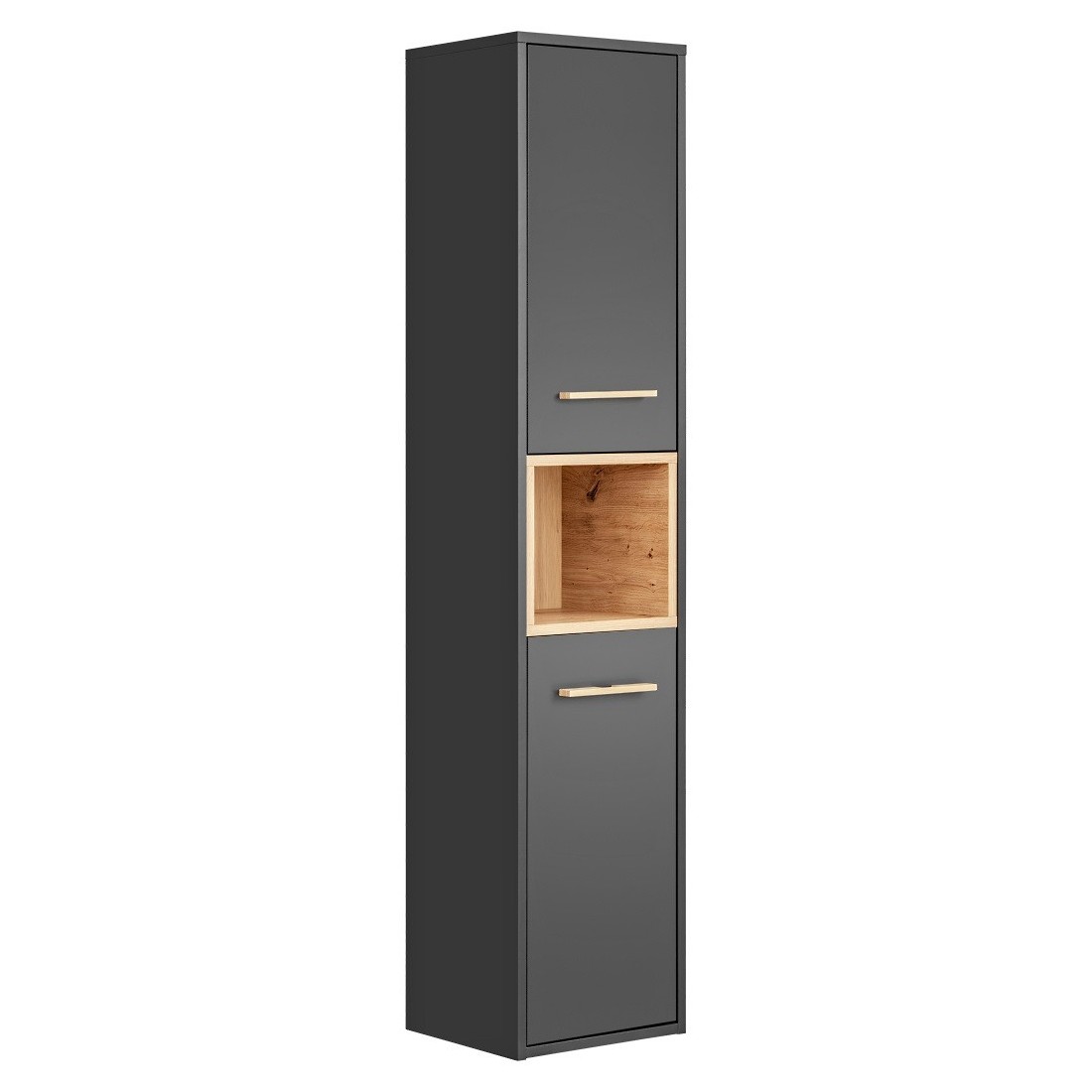 Colonne de salle de bain TALOKA – 2 portes – Gris anthracite et chêne clair – 170 cm – À suspendre 