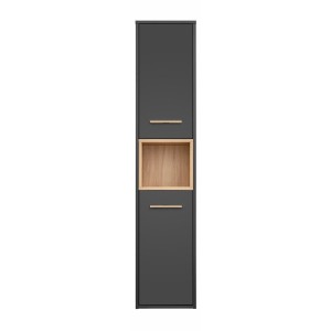Colonne de salle de bain TALOKA – 2 portes – Gris anthracite et chêne clair – 170 cm – À suspendre 