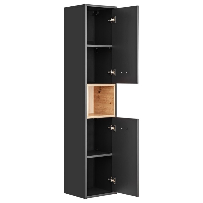 Colonne de salle de bain TALOKA – 2 portes – Gris anthracite et chêne clair – 170 cm – À suspendre 